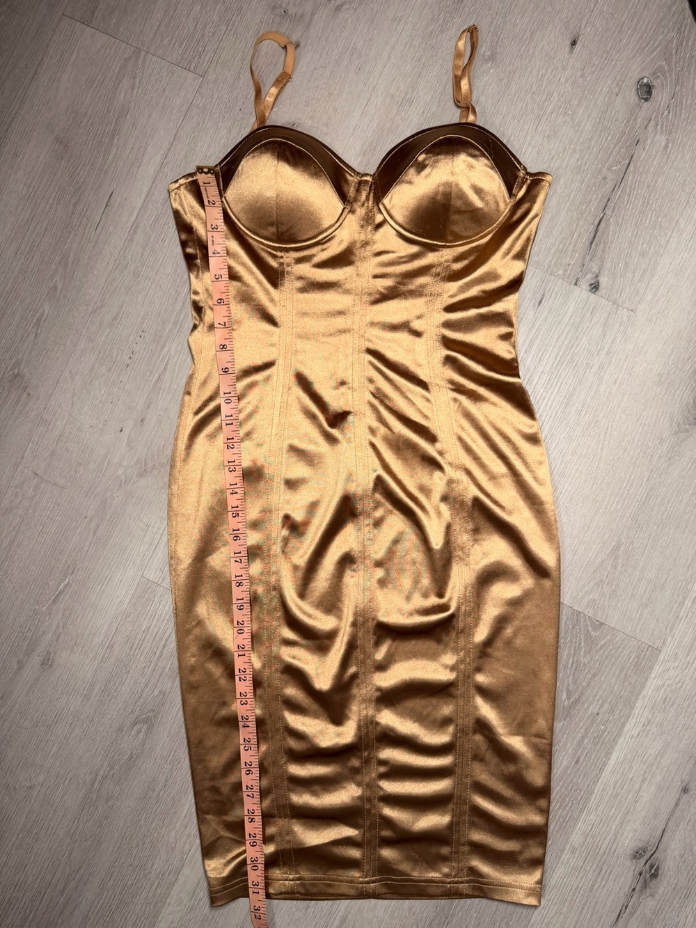 Fashion Nova Metallic Gold Strapless Bustier Corset Midi Dress